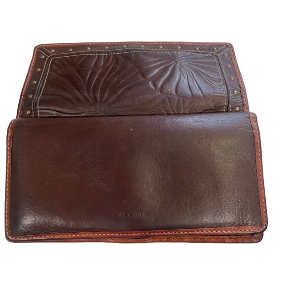 Fossil Leather Tooled Floral Wallet Studded Western Boho Rustic Vintage - Picture 6 of 7